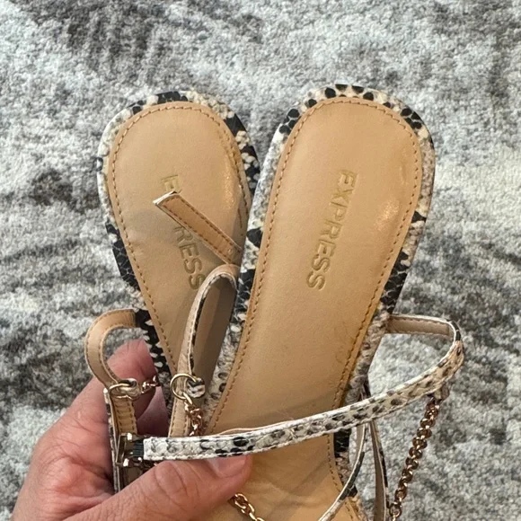 Express Black and Cream Snakeskin Sandals - Picture 3 of 5